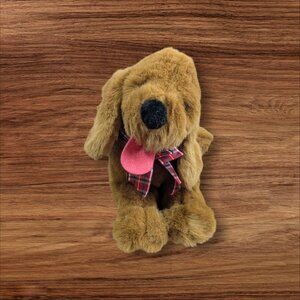 Gund Plush Dog Brown Stuffed Animal Plaid Bow Red Tongue 15”Labrador Retriever